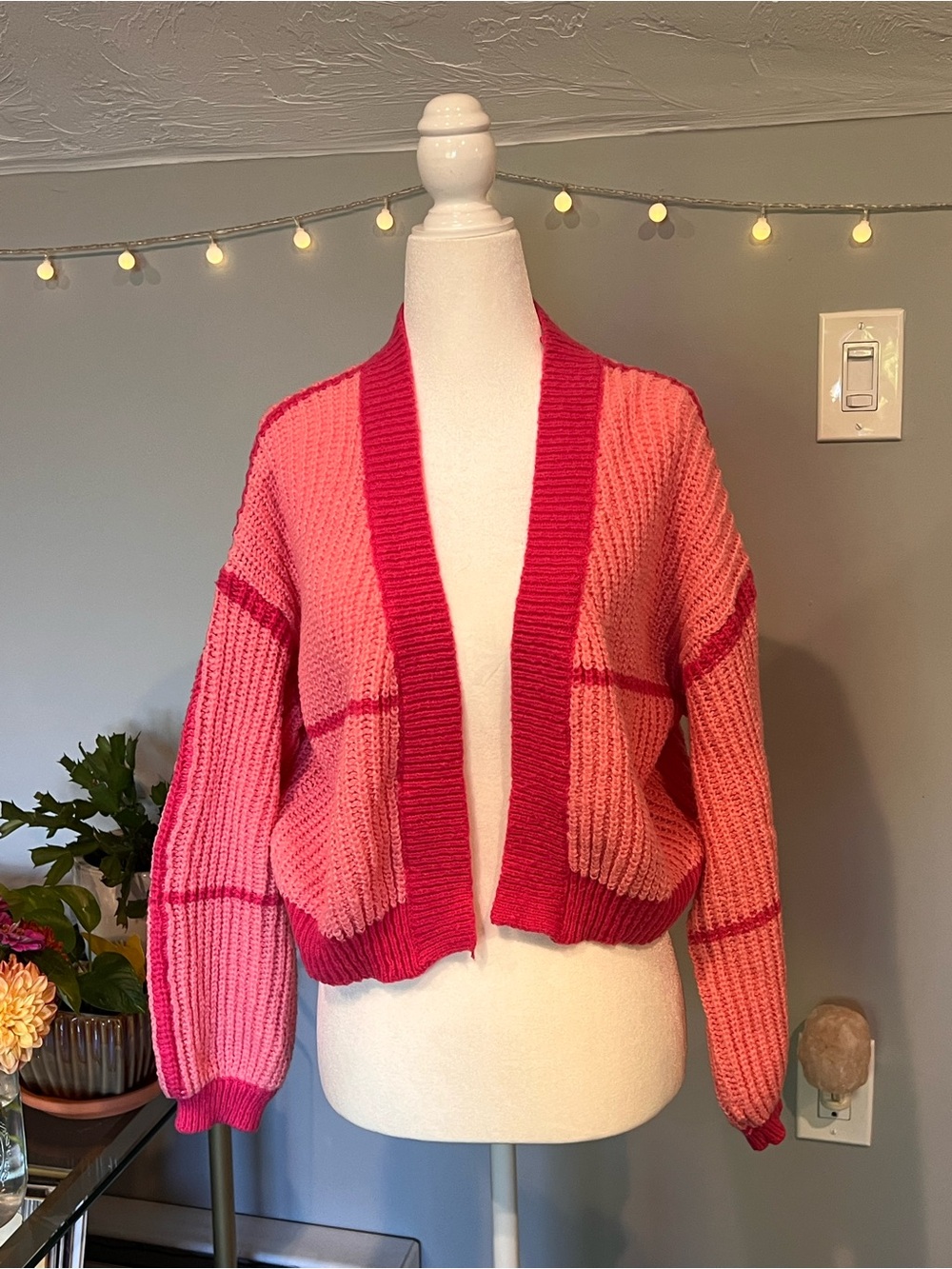 SHEIN Pink & Hot Pink Open-Front Colorblock Cardigan